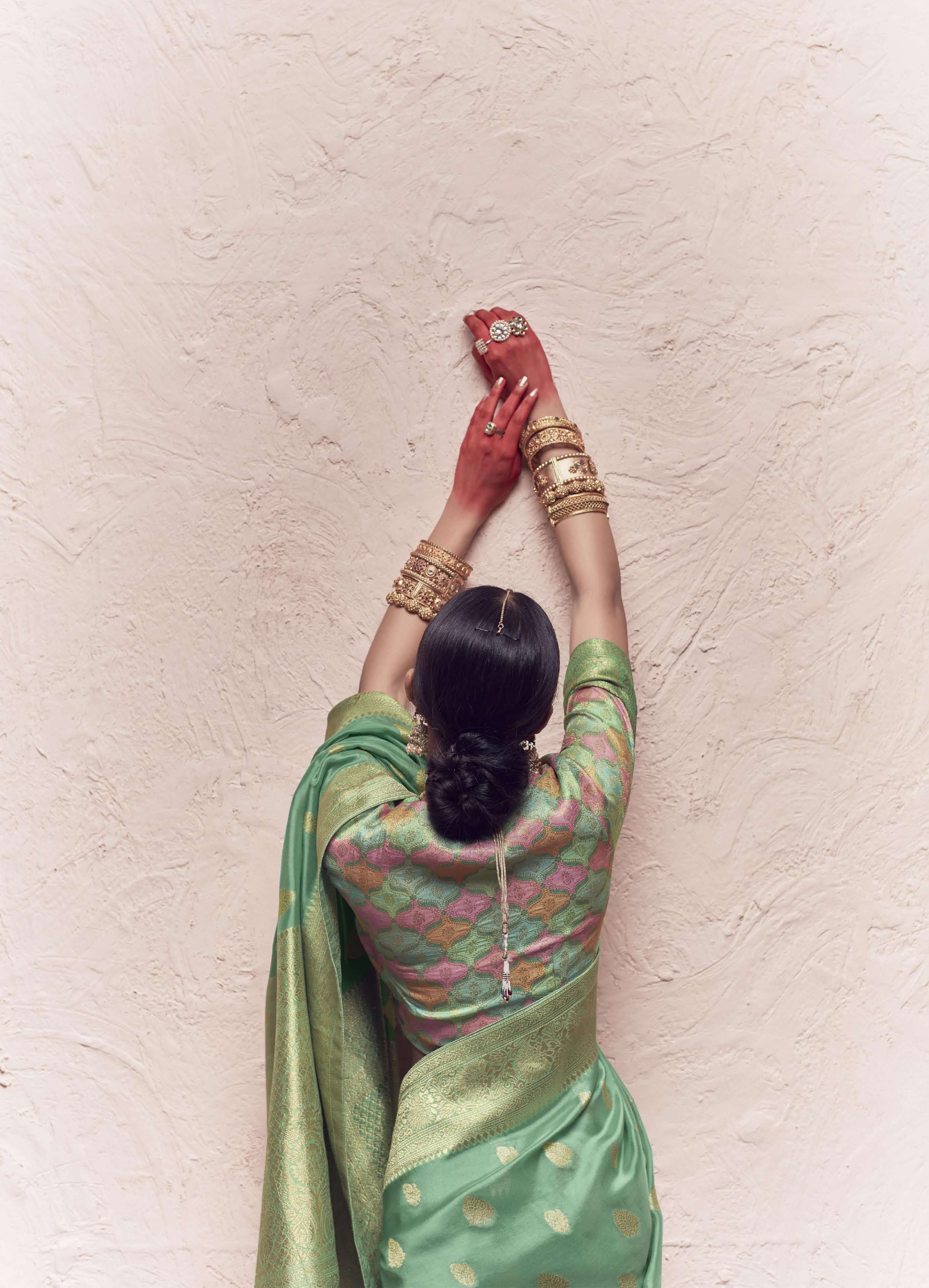 Red Ajrakh Pure Bandhani Silk Saree – Geroo Jaipur